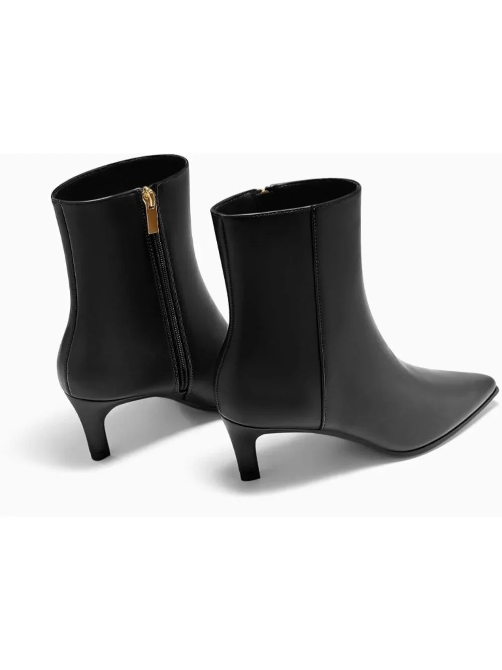 Women's Black Pu Kitten Heel Faux Leather Pointed Toe Side Zipper Ankle Boots